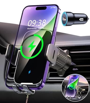 ISEYOU Caricatore Wireless Auto, 15W Supporto Telefono Auto Ricarica Wireless Rapida Bloccaggio Automatico, 360°Rotazione Caricabatterie Wireless Auto Compatibile con iPhone 16 15 14 Pro Max Galaxy