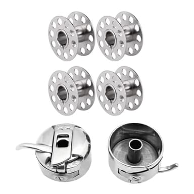 ZORVYN Set da 2+4 Capsula Porta-Spolina Universale in Acciaio Inossidabile, Navetta per Macchina da Cucire Universale, Cassa della Bobina, Compatibile (Argento)