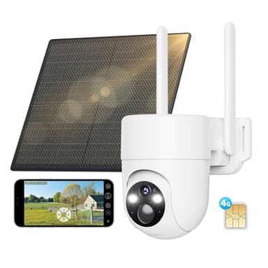SEHMUA 4G LTE Telecamera Esterno senza Fili, Telecamera con SIM, 2K 360° PTZ Videocamera Sorveglianza senza wifi con Pannello Solare e Batterie, Visione Notturna, PIR Rilevamento, IP66