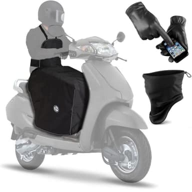 AL Kit Coprigambe Scooter Universale Impermeabile con Imbottitura Termica + Scalda Collo Invernale + Guanti Touch Screen, Antipioggia, Antivento, Invernale, Compatibile con Scooter e Moto