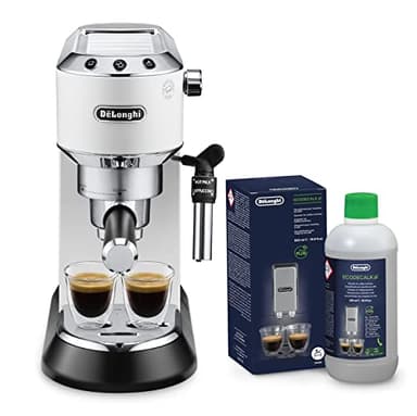 De'Longhi Dedica EC685.W Macchina da Caffè Espresso Manuale e Cappuccino, Caffè in Polvere o in Cialde E.S.E. & DLSC500 ECODECALK Decalcificante Macchine Caffè Ecologico, Materie Prime Naturali