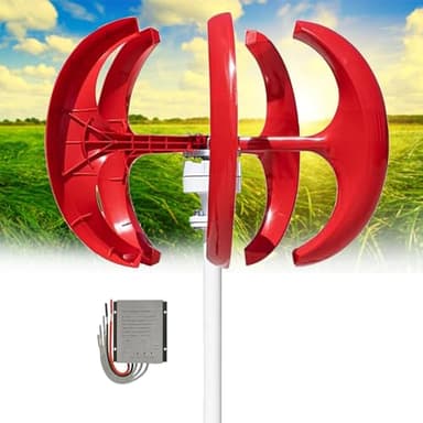 Generatore eolico ad asse verticale da 16000W, tipo lanterna, 12V, 24V, 48V, con regolatore e generatore a magnete permanente per tetti, strade e camper.(Red,24V)