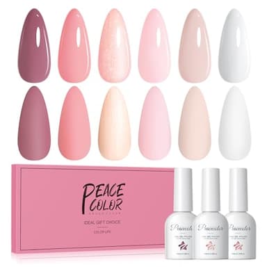 PEACECOLOR Smalto Semipermanente Unghie, 6 Colori Bianco Nude Rosa Gel per Unghie Semipermanente UV/LED Smalto per Unghie fai da te Gel per salone unghie casa 10ML