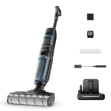 Rowenta X-Clean 5, Lavapavimenti Senza Fili, Aspira e Lava fino a 50 Minuti, Tecnologia Smart, Autopulizia e Asciugatura a 60°, con Assistente Vocale e Accessori Inclusi, Colore Nero Gama, GZ5555