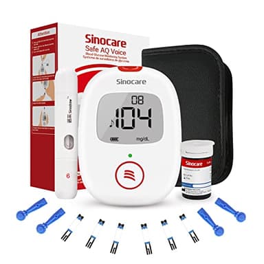 Sinocare Safe AQ Voice Glucometro Misuratore Glicemia nel Sangue Senza Codifica, Diabete Test Kit di Test Rapido e Accurato, Incluse 25 Strisces/Lancettes-mg/dL