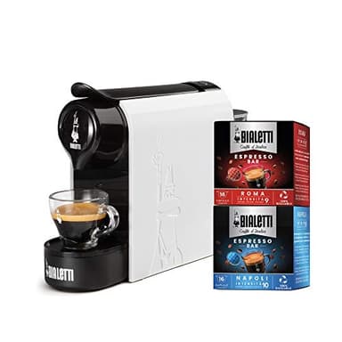 Bialetti Gioia, Macchina Caffè Espresso per Capsule in Alluminio, Incluse 32 Capsule, Bianco