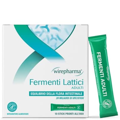 WIREPHARMA - Fermenti Lattici per Adulti, Probiotici per l'Intestino - 10 Stick da 20 Miliardi UFC, Pratici in Viaggio, Senza Glutine e Lattosio, Favoriscono l'Equilibrio della Flora Intestinale
