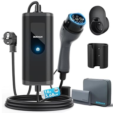 bokman Colonnina Ricarica Auto Elettrica, 5 Metri,16A, 3,68kW Wall Box Tipo 2 Caricabatterie EV con Spina Schuko Compatibile con Model Y/3, 500e, e-208 e Altri EV/PHEV