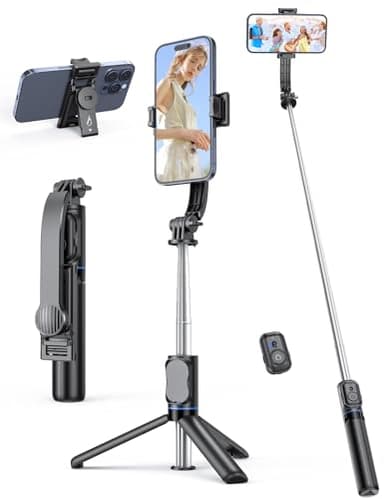 Bastone Selfie con Clip per Telefono Rimovibile, Treppiede per Telefono Estensibile da 106 CM con Telecomando, Selfie Stick Ruotabile a 360° per iPhone, Samsung e smartphone Android (Nero)