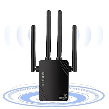 1200Mbps Ripetitore WiFi, Porta Ethernet, Internet Booster, 2.4/5GHz Dual Band Amplificatore Wi-Fi Range Extender, Funziona con qualsiasi router Wi-Fi, Migliorare il segnale wireless domestico