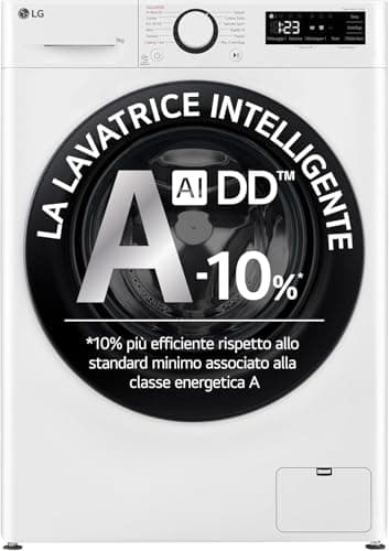 LG AI DD F2R3S09NSWB Lavatrice Slim, Carica Frontale, Lavatrice 9kg, Classe A -10%, 1200 giri, Lavaggio a Vapore, AI Wash, Motore Inverter Direct Drive, Smart Diagnosis, Libera Installazione, Bianca
