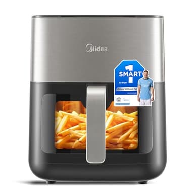 MIDEA Smart Friggitrice Ad Aria 6,5L con LED TouchScreen, 10 Programmi, Cestello Vetro Trasparente e Luce, Regolazione della Temperatura e Del Tempo, 90% Meno Olio, 2000W Air Fryer WiFi