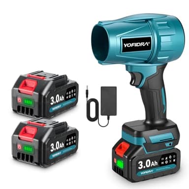Yofidra Soffiatore A Batteria, Soffiatore Spiratore A Batteria da 576 km/h, Soffiatore con 2 x 3,0 Ah Batterie, 28,000 RPM, Soffiatore Elettrico per Bolle di Foglie, Auto, Foglie, Neve, Polvere