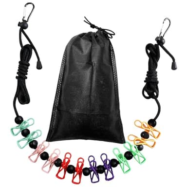 Euablfo Stendibiancheria campeggio, Corda per Biancheria Antiscivolo, Filo Stendibiancheria da Esterno con 12 Clip Metalliche Ciascuno per Viaggi, Vacanze, Campeggio, Dormitorio