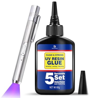 Kit Resina UV 60g con Luce 395nm - Colla UV Professionale per Gioielli, Riparazioni Plastica/Vetro - Polimerizzazione in Secondi, Adesione Forte Senza Bolle - Ideale per DIY e Lavorazioni Artigianali