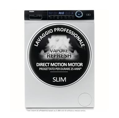 Haier I-Pro Serie 7 Lavatrice Slim 8 Kg, Libera Installazione, Carica Frontale, Classe A, 1400 Giri, 14 Programmi, Motore Direct Motion, Programma Refresh, 60 x 55 x 85 cm, Bianca - HW80-B14979