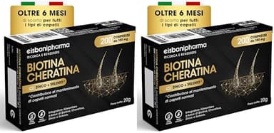 CISBANI PHARMA Biotina Cheratina e Zinco - Integratore Capelli e Unghie 200 Compresse da 100mg, Oltre 6 Mesi di Scorta - Senza Glutine e Lattosio (Confezione da 2)