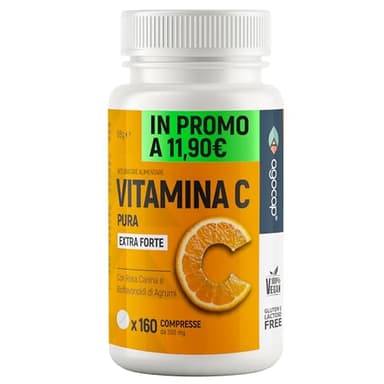 Vitamina C 1000mg, per dose giornaliera - ALTO ASSORBIMENTO. Vitamin C Pura con Rosa Canina e Bioflavonoidi da Agrumi. Vitamina C alleato per le difese immunitarie. 160 cpr da 500mg, Vegana, Agocap