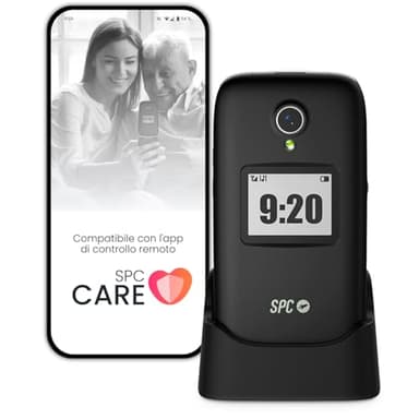 SPC Polaris - Telefono 4G per anziani con tasti grandi e tasto SOS, Compatibile con app per gestione remota Care (iOS & Android), localizzazione GPS e avvisi di sicurezza, Nero