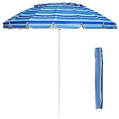 GIANTEX 243 cm Ombrellone da Spiaggia con Palo Alluminio Centrale, Protezione Solare e Pioggia, Ombrellone Portatile con Borsa di Trasporto, Adatto a Piscina, Giardino e Terrazzo (strisce blu)