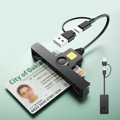 Lettore Smart Card Firma Digitale, Lettore Smart Card USB-C & USB-A 2 in 1 Lettore di Smart CAC/CRS/CNS Compatibile ISO 7816 Clase A,B,C, Lettore Cie per PC Windows Linux Mac OS Smartphone - Nero