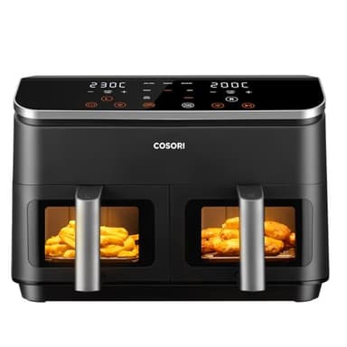 COSORI Friggitrice ad Aria Doppio Cestello Digitale, 8,5L Grande Capacità, Funzione 8 in 1, 35-230°C, Finestra,con Ricette Online, CAF-R901, Nero Profondo
