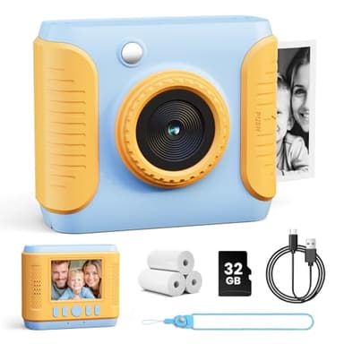 CalineGam Macchina Fotografica Bambini Istantanea, HD 1080P Fotocamera Istantanea per Bambini con Scheda 32G e Carta Fotografica, Regalo per Ragazze Ragazzi da 3-12 Anni (Blu)