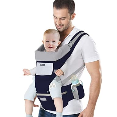 IULONEE Marsupio Neonati con Sedile Multifunzione Zaino Ergonomico per Marsupi Trasporto Anteriore e Posteriore Regolabile per Neonato da 3 Mesi a 3 Anni (3-20kg) Blu Scuro