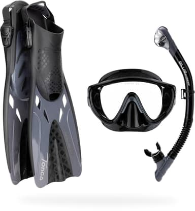 CRESSI Tino Adventure Set Black/Graphite [S/M] - Set Pinne Tonga, Maschera Tino e Snorkel Scilla, per Snorkeling e Immersioni, Nero/Grafite, S/M, Adulti