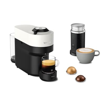 Nespresso Vertuo Pop + Aeroccino XN9211K, Macchina caffè di Krups con montalatte Aeroccino, Coconut White, Sistema Capsule Vertuo, Serbatoio acqua 0.56L