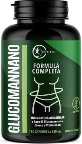 BePerfect Glucomannano Forte Purificato 4000mg/6Cps in 180Cps | Integratore Naturale Arrichito con Cromo e Vitamina B3