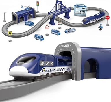 Wdmiya Treno Elettrico per Bambini 3 4 5 6 7 8 Anni, 66 Pezzi Pista per Auto Flessibile con Veicoli da Costruzione, Gioco su Pista, Giocattolo Educativo Natale Regalo Bambino