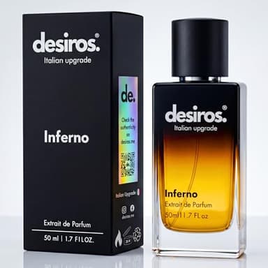 Desiros Inferno - Estratto di Profumo Uomo Italiano Seducente a Lunga Durata Intenso Elixir - Perfume di Marca - Parfum con Note Agrumate, Fresche, Legnose - 25% di Oli Essenziali - Regalo Uomo - 50ml