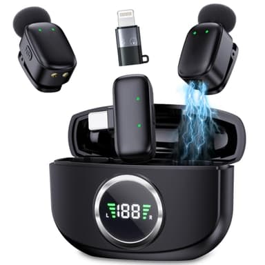 Mini Microfono Lavalier Wireless Mic: Lapel Mic per Android PC Lightning USB C con Custodia di Ricarica da 30 Ore - Clip Micro sans Fil con Cancellazione del Rumore per TikTok YouTube Vlog 2TX +1RX