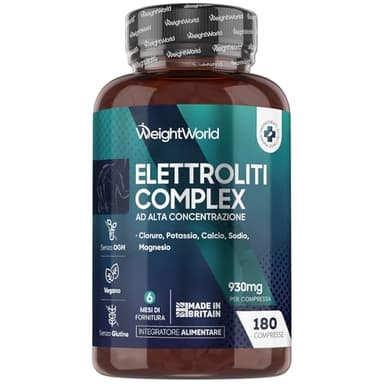 Elettroliti Vegani, 5 Sali Minerali, Magnesio, Potassio, Cloruro, Sodio Calcio, 6 Mesi di Scorta, 1 Compressa al Giorno, Elettroliti Integratore, Pre Workout, Post Workout, Electrolytes 180 Compresse