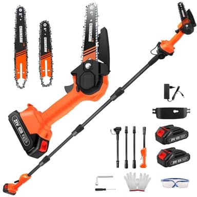 Aofesel Motosega a batteria 2 in 1 e mini motosega da 6 a 8 pollici, telescopica elettrica con batteria da 1500 mAh e caricabatterie, asta di prolunga fino a 2,3 m, potatura