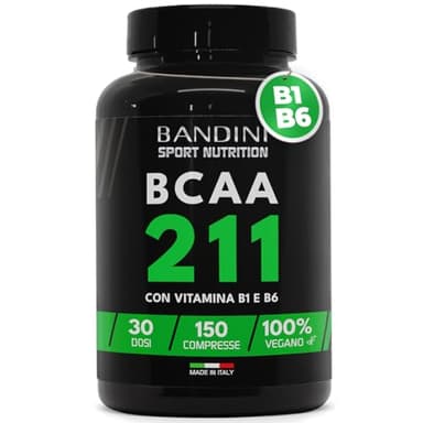 Bandini® AMINOACIDI RAMIFICATI BCAA 2 1 1 | 150 Compresse Amminoacidi Ramificati Fermentati con Vitamina B1 e B6 | 2.1.1 con Leucina, Isoleucina, Valina | Intra Pre Post Workout | Per Palestra | Vegan