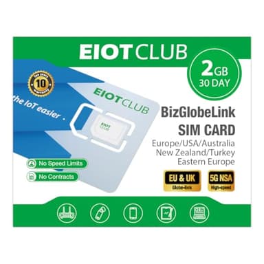 EIOTCLUB SIM Globale, 2GB | 30 Giorni, SIM Prepagata 5G/4G per Viaggi in UE (33 Paesi) + USA/Australia/Nuova Zelanda/Turchia, Senza Contratto, Ricaricabile, per Telefoni, Router, Hotspot, Solo Dati
