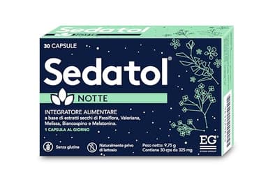 EG Sedatol NOTTE | Melatonina, Estratti di Passiflora, Valeriana, Melissa, Biancospino | Migliora la Qualità del Sonno, Naturalmente e Senza Creare Abitudine | 30 Capsule