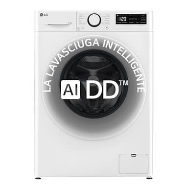 LG AI DD D2R3S08AIDD Lavasciuga Slim 8 / 4kg Serie R3 Classe A-10%/E, Lavatrice e Asciugatrice Insieme, 1200 giri, Eco Hybrid, Allergy Care, Direct Drive, Motore Inverter Direct Drive, Bianca