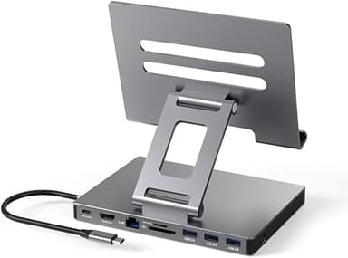 iPad Pro USB C Hub Stand, 9-in-1 Adapter for iPad Pro M4 M2 13 12.9 11 Inch Docking Station Foldable with 4K 60Hz HDMI, RJ45 Gigabit Ethernet, SD/TF Card Reader, 3 USB 3.0, 3.5 mm Audio, iPad Air
