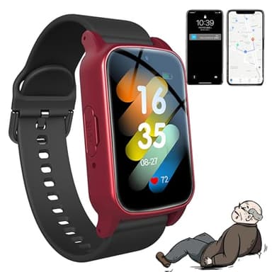 ZZwansuGE Orologio Anticaduta per Anziani con GPS | Pulsante SOS | Telefono HD | Monitoraggio della Salute | Risposta Automatica, Promemoria di Caduta, per Pazienti Affetti da Alzheimer E Demenza Red