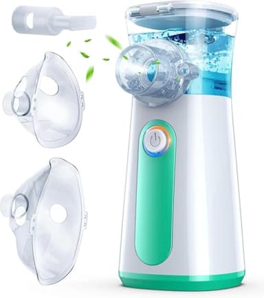Aerosol Portatile Silenzioso, Macchina Aerosol Adulti e Bambini che Efficace per Alleviare la Respirazione, 2 Maschere E Boccaglio, USB-C Ricaricabile, Velocità Di Atomizzazione Regolabile (Green)