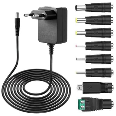 Alimentatore Universale 12V 1A, Caricatore AC-DC 1000mA Max con 8 Connettori CC, Adattatore di Alimentazione Universale 12W per LED, Router, TV, Videocamera CCTV, e Dispositivi Elettronici
