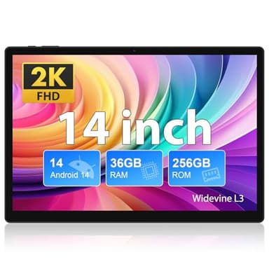 FASTWD 2025 Newest Tablet 14 Pollici Android 14 tablet,Tablet 5G WiFi(SIM non supportata),36GB RAM+256GB ROM,11580mAh,2000 * 1200 incell FHD+,Widevine L3,13MP+8MP,GPS/BT5/Tablet con fondina,Nero