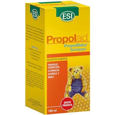 ESI - Propolaid Propolbaby Sciroppo Tosse Bambini Al Gusto Fragola, Con Propolis E Acerola, Contrasta I Sintomi Da Raffreddamento Con Un'Azione Immunostimolante, Senza Glutine E Vegetariano, 180 Ml