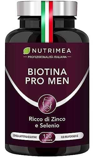Biotina PRO MEN | con Vitamina B8, Selenio, Zinco e Semi di zucca | Stimola la Crescita della Barba e dei Capelli | Trattamento 4 mesi | 120 capsule