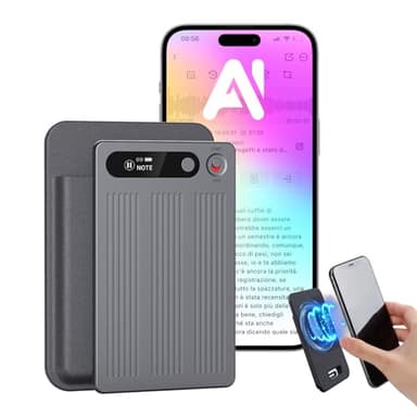 NUASI Registratore Vocale AI con Memoria 64GB - Trascrizione e Riassunto Automatico, Oltre 80+ Lingue, Registratore Digitale Professionale per Riunioni/Lezioni/Interviste, Controllo App, con Custodia​