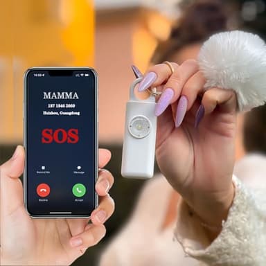 Portachiavi Allarme Antipanico, Dispositivo Antiaggressione SOS Chiamata Automatica, Invio Istantaneo Posizione GPS, Sirena 130dB, Difesa Personale e Autodifesa per Donne, Bambini e Anziani (Bianco)