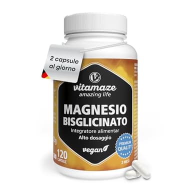 Magnesio Bisglicinato 1500 mg in sole 2 capsule piccole al giorno altamente dosate, 300 mg magnesio elementare, Anti Stress, Fatica e Dolori Muscolari, Rilassante, 120 capsule vegane, Made in Germany